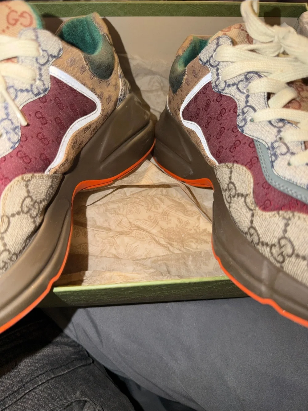 Gucci Beige GG Canvas Sneakers with Red, Blue and Green Accents